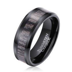 Men's Grey Wood Black Tungsten Ring - CRM009 - 14