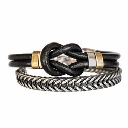 Men's Bracelet Set Genuine Black Leather Infinity Celtic Knot Bracelet And A Silver Flat Chain Bracelet Tribal Boho Jewelry Handmade Stackable Bands For Guys
