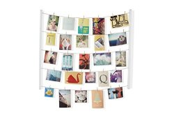 Umbra Hangit Photo Display - Diy Picture Frames Collage Set Includes Picture Hanging Wire Twine Cords Natural Wood Wall Mounts And Clothespin Clips For