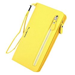 Women's Purse Zipper Cellphone Pocket For Iphone 6 Plus 8 X Pu Leather Clutch Long Wallet Card Holders Wristlet Handbag Yellow