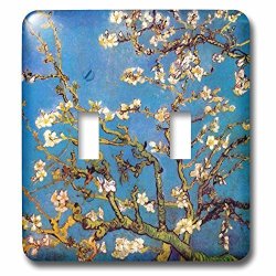 3DROSE LSP_155639_2 Almond Blossoms By Vincent Van Gogh 1890 Famous Fine Art By Masters White Flower Branches On Blue Light Switch Cover