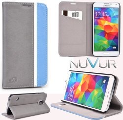 Samsung Galaxy S5 Accessories Cover Case Flip Stand Grey Baby Blue NUVUR|SGS5CCEB|