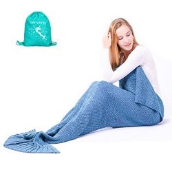 Mermaid Blanket - Senyang Mermaid Tail Blanket Handmade Crochet Sofa Blankets All Seasons Sleeping Bags Best Choice For Girls Gift Christmas Gift Adults-blue