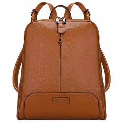 S-ZONE Women Genuine Leather Backpack Purse Travel Bag Fit 14 Inch Laptop Upgraded 3.0 Brown