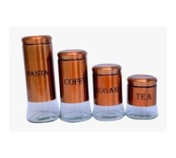 Royal Homeware 4PC Metallic Stainless Steel Canister Set-tea Coffee Sugar