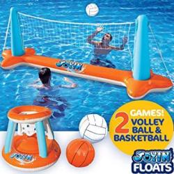 Joyin Inc Inflatable Pool Float Set Volleyball Net & Basketball Hoops Balls Included For Kids And Adults Swimming Game Toy Floating Summer Floaties Volleyball Court 105X28X35 |basketball