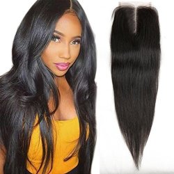 10 Inch Middle Part Lace Closure Straight 4" 4" 130% Density Top 8A Grade Unprocessed Brazilian Virgin Remy Human Hair Lace Front Closure No Bleached Knots Closure Pieces