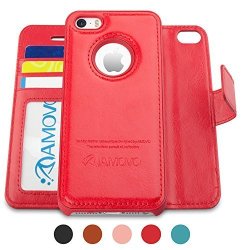 Amovo Iphone Se Case Iphone Se Wallet Case Detachable Wallet Folio 2 In 1 Premium Vegan Leather Iphone Se 5 5S Leather Case With