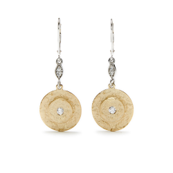 9KT Solid Gold Beaten Earrings With Crystal Centre - White & Rose Gold