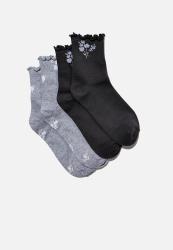 2 Pack Frill Hem Sock - Soft Grey charcoal