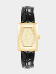 Anne Klein Gold Plated Rectangular Black Leather Watch