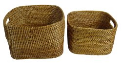 Decorative Square Laundry Basket Wooden Wicker Hand Woven Cane Baskets PWN-CB16A