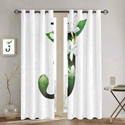 Songdayone Letter J Room Darkened Curtain Abstract Floral Arrangement J Silhouette And Jasmine Blossoms Abc Concept Cafe Curtain W52 X L84 Inch Green White Black