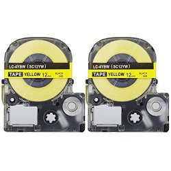 2PK Onirii Compatible Epson Labelworks Label Tape Cartridge LW-300 LW-400 LW-500 LW-600 LC-4YBW9 LK-4YBW Black On Yellow Label Maker Tape Refill Cartridge 12MMX26.2FT