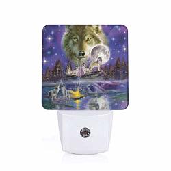 Wolves Art Full Moon Forest Stars Wolf Plug-in LED Night Light Lamp With Light Sensor Auto On off Energy Efficient