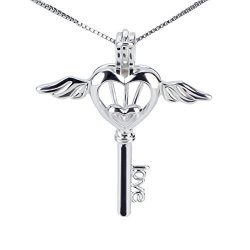 1 Piece 925 Sterling Silver Angel Heart Key Locket Pendant