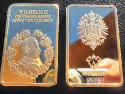 Deutsche Reichsbank Kaiser Wilhelm II Gold Clad Steel Bar