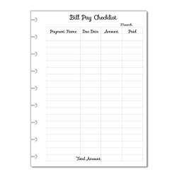 Monthly Budget Forms Bill Pay Checklist For Medium Size 9 Disc Planners Fits 9-DISC Notebooks 7"X9.25" Planner Tabs And The Rings Are Not Included