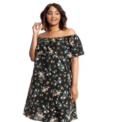 Donnay Plus Size Ditsy Floral Print Casual Dress - Black & Pink