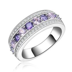 Simulated Diamond Ring With Pink & Purple Stones