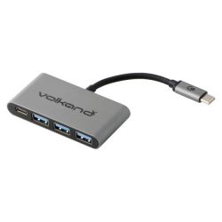 Volkano X Core Hub Series USB Type C To 3X USB 3.0 Plus Power - 10CM - Charcoal