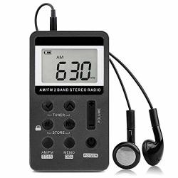 AM Fm Pocket Radio Portable MINI Digital Tuning Radio With Earphone And Rechargeable Battery Lcd Display For Walk Black