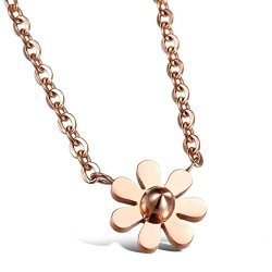 Knsam Women Stainless Steel Pendant Necklace Rose Gold Plate Tiny Daisy Novelty Necklace