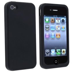 Compatible With Apple Iphone 4 4G Black Silicone Rubber Soft Case