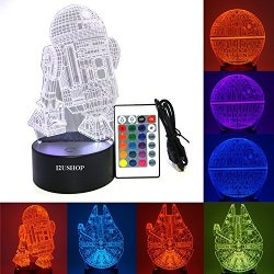 I2USHOP 3D Illusion Star Wars LED Night Light For Kids 3 Style And 7 Color Change Decor Lamp - Perfect Gifts For Star Wars Fans