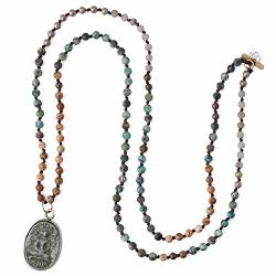 Kelitch Yoga Buddha Pendant Necklaces Y-shaped Natural Stone Beaded Necklaces Statement Bracelets Mala Jewelry Green A