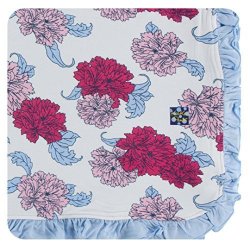 KicKee Pants Little Girls Print Ruffle Toddler Blanket - Natural Peony One Size