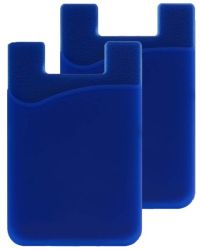 Cell Phone Stick-on Wallet Thin Silicone Credit Card Holder 2 Pack - Blue