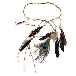 Elastic Boho Peacock Feather Headband Hair Band Fascinators Headdress Headwear For Party Stage Performance Photography Color 1