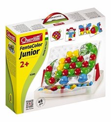 Quercetti Fantacolor Junior Mosaic Pegboard Set - 16 Pattern Cards 48 Large Pegs And Carry-case Wit