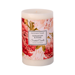 Pepper Tree Geranium & Rose Scented Pillar Candle