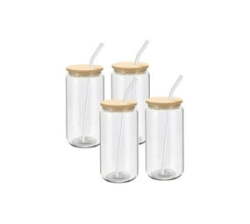4 Can Cups Set With Bamboo Lids Cleaning Brushes 480ML