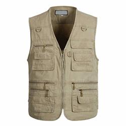 Jenkoon Mens Lightweight Multi-Pockets Mesh Travels Fishing Vest Outdoor  Stand Collar Vest
