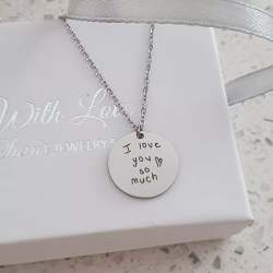 Hannah Personalized Handwriting drawing Necklace Stainless Steel Silver Gold Or Rose Gold Ready In 3 Days