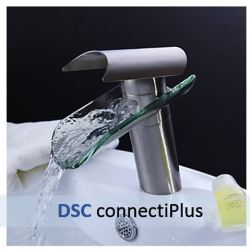 Contemporary Design Glass Spout Brushed Nickel Finish Bathroom Sink Waterfall Mixing Faucet tap..