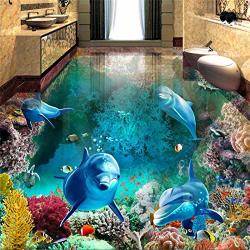 Custom Photo Floor Wallpaper 3D Stereoscopic Dolphin Ocean Bathroom Floor Mural Pvc Wallpaper Self-adhesive Floor 140X100CM