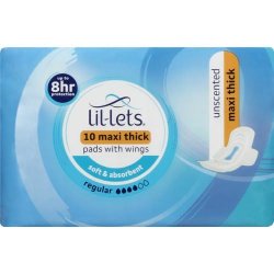 Lil-Lets Maxi Thick Pads Regular Unscented 10 Pads