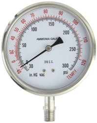 Pic Gauge 401DFW-404CH Dry fillable Bottom Mount Ammonia Refrigeration Gauge With Stainless Steel Case 316 Stainless Steel Internals Plastic Lens Welded Connection 4" Dial Size