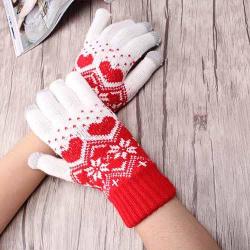 Miya Mona Girl's Winter Warm Knitted Snowflake Gloves - Red