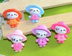 10 Pcs Resin Hello Kitty Wearing A Hat Flat Back Embellishments For Arts & Crafts