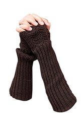 Novawo Women's Scale Design Winter Warm Knitted Long Arm Warmers Gloves Mittens Coffee