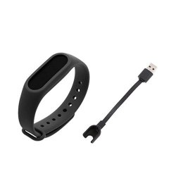 Homyl Replacement USB Power Charging Cable Cord + Black Rubber Watch Strap Wrist Band Belt For Xiaomi Mi Band 2 Smart Bracelet
