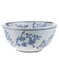 Gift Warehouse Porcelain Vine Flower Nanking Bowl Medium White Blue