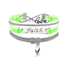Faith Hope Awareness Support Infinity Bracelet -lime Green Grey