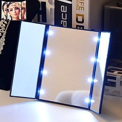 Eeekit Makeup Cosmetic Mirror With 8 LED Lights Stand Foldable Tri-sided Tri-fold Lighted Beauty Vanity Mirror For Beauty Travel Compact Design
