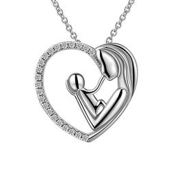 Besilver 925 Sterling Silver Mom and Child Necklace Mommy Infinity Love Mother Daughter Heart Necklace for Mother Grandma Daughter Son Birthday Anniversary 